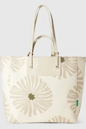 Benetton Benetton, Tote Bag Bianca Con Stampa Fiori