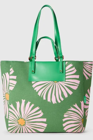 Benetton Benetton, Tote Bag Verde Con Stampa Fiori