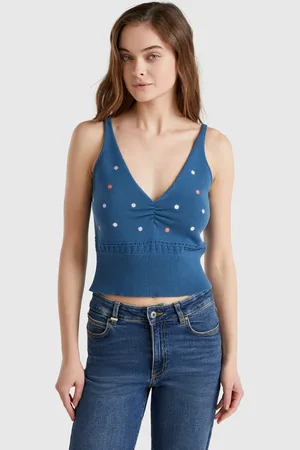 Benetton Benetton, Canotta In Maglia Con Ricamo Fiori