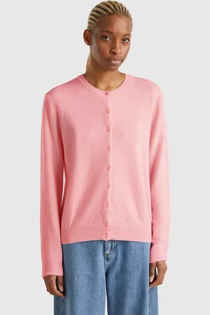 Benetton Benetton, Cardigan Girocollo Rosa Cipria In Pura Lana Merino