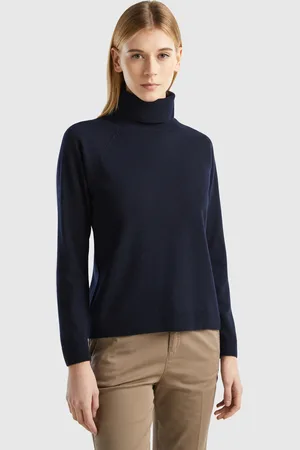 Benetton Benetton, Maglione Dolcevita Blu Notte In Misto Lana E Cashmere