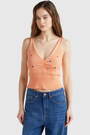 Benetton Benetton, Canotta In Maglia Con Ricamo Fiori
