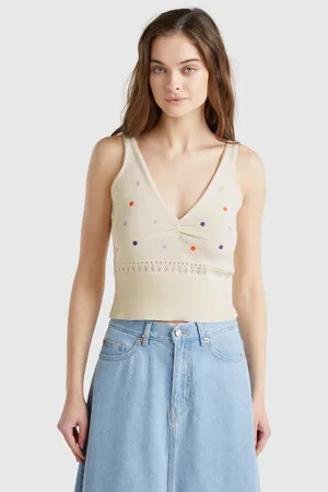 Benetton Benetton, Canotta In Maglia Con Ricamo Fiori
