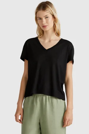 Benetton Benetton, T-shirt Scollo A V In Puro Lino