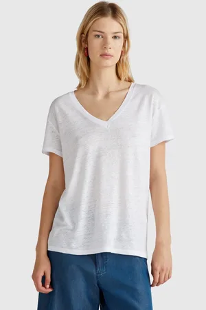 Benetton Benetton, T-shirt Scollo A V In Puro Lino