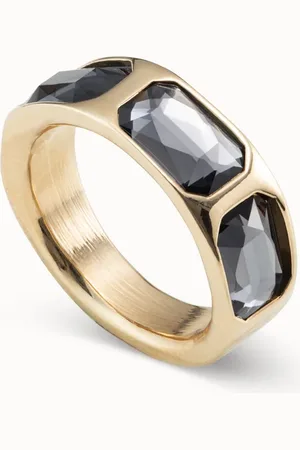 UNO de 50 Anello placcato oro 18k con 3 cristalli colore grigio scuro