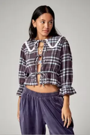 Urban Outfitters UO Flannel Collared Blouse di in