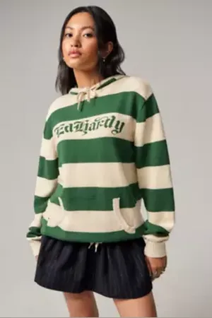 ED HARDY Felpa con Cappuccio a Righe Esclusiva UO in a Urban Outfitters