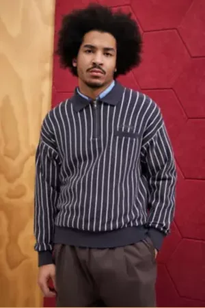 iets frans... Iets frans. Charcoal Pinstripe Polo Shirt in a Urban Outfitters