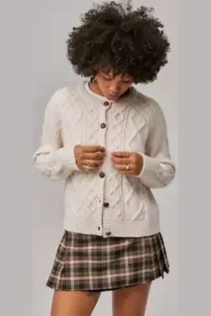 Urban Outfitters UO Cream Cable Knit Cardigan di in