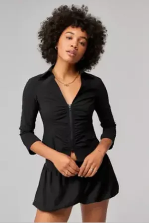 Silence + Noise Mila Ruched Bengaline Shirt in