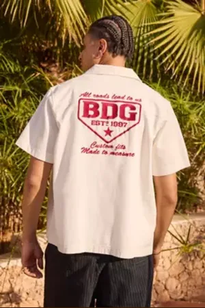 Urban Outfitters BDG White Embroidered Mechanic Shirt in