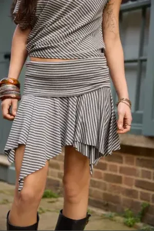 Urban Outfitters UO Ari Stripe Asymmetric Mini Skirt di in