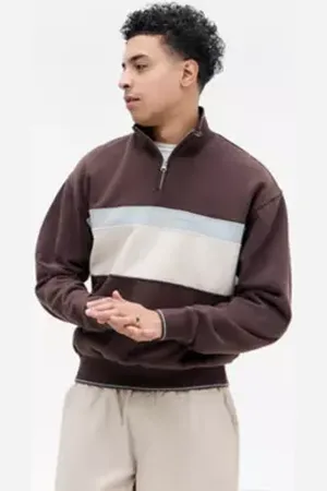 iets frans... Iets frans. Brown Panelled Mock Neck Pullover in