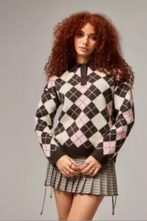Urban Outfitters UO Argyle Collared Jumper di in