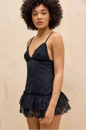 Out From Under Ruffle Y2K Sheer Lace Babydoll Dress in a Urban Outfitters