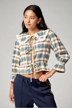 Urban Outfitters Urban Renewal Made From Remnants Flannel Collared Blouse di in