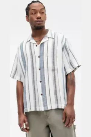 BDG White & Dark Teal Stripe Shirt in