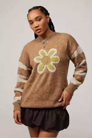 Urban Outfitters UO Flower Motif Knit Jumper di in