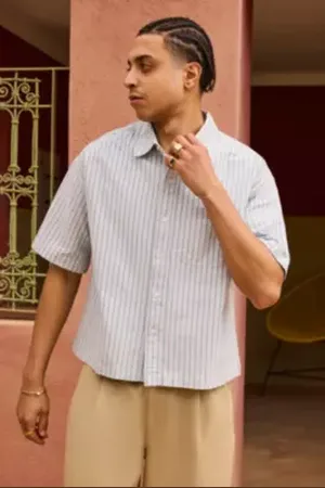 BDG Blue Arlo Stripe Crop Oxford Shirt a Urban Outfitters