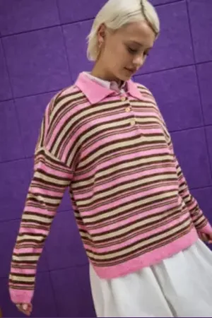 iets frans... Iets frans. Stripe Oversized Polo Jumper in a Urban Outfitters