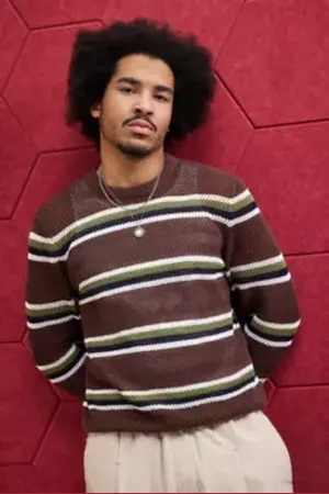 iets frans... Iets frans. Brown Stripe Mesh Crew Neck Jumper in