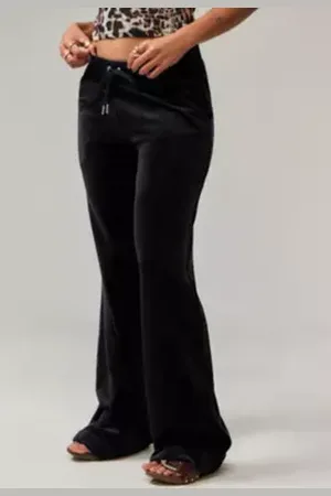 Juicy Couture Black Low-Rise Velour Flare Track Pants in