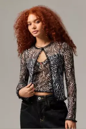 Urban Outfitters UO Zebra Print Mesh Cardigan di in