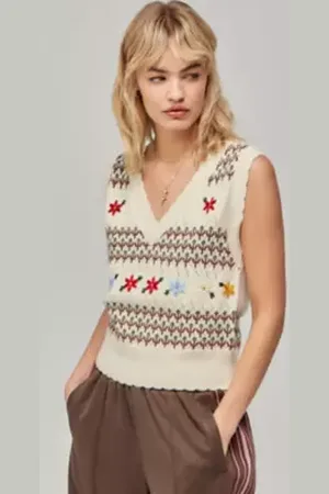 Urban Outfitters UO V-Neck Patterned Knit Tank Top di in