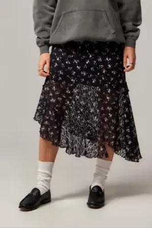 Urban Outfitters UO Asymmetric Lace Midi Skirt di in