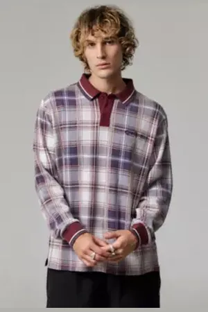 iets frans... Iets frans. Burgundy Check Polo Shirt in a Urban Outfitters