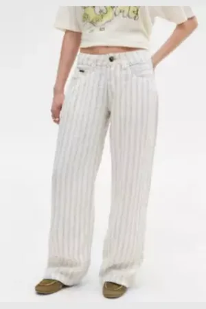 BDG White Kayla Stripe Linen Trousers in