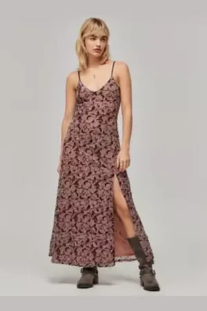 Urban Outfitters Vestito Lungo in Mesh Rosa con Stampa Floccata UO di in