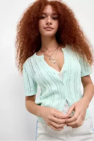 Urban Outfitters UO Vivian Short Sleeve Cable Knit Cardigan di in