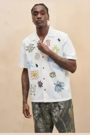 Urban Outfitters UO White Ray Embroidered Slub Shirt di in