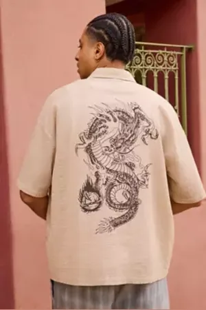 ED HARDY UO Exclusive Seersucker Short Sleeve Shirt in