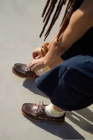 Timberland Burgundy Noreen Leather 3-Eyelet Lug Boat Shoes in