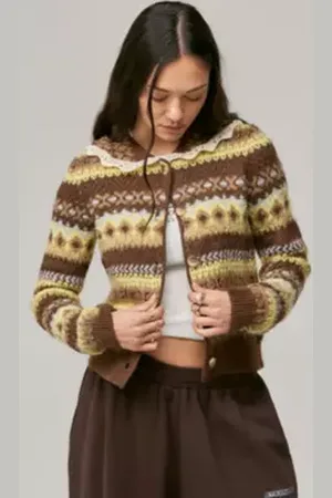 Urban Outfitters UO Sky Fairisle Lace Collar Cardigan di in