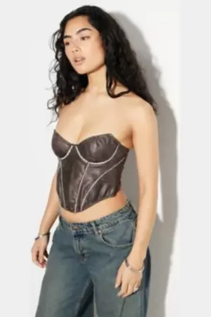 Out From Under Distressed Faux Leather Corset in
