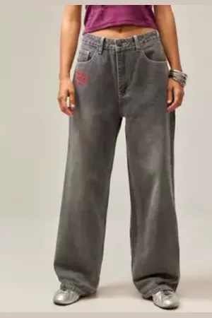 ED HARDY UO Exclusive Grey Oversized Embroidered Jeans in a Urban Outfitters