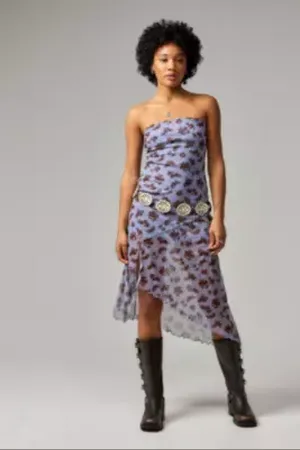 Urban Outfitters UO Morgan Floral Mesh Bandeau Midi Dress di in