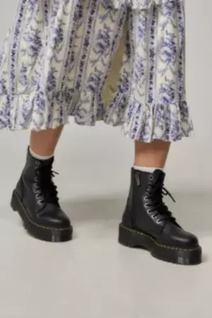 Dr. Martens Black Jadon III Pisa Leather Platform Boots in