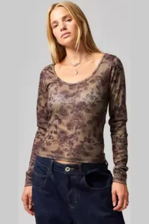 Urban Outfitters UO Diamante Floral Long Sleeve Top di in