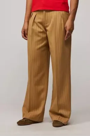 Urban Outfitters UO Camel Ash Pinstripe Low Rise Trousers di in