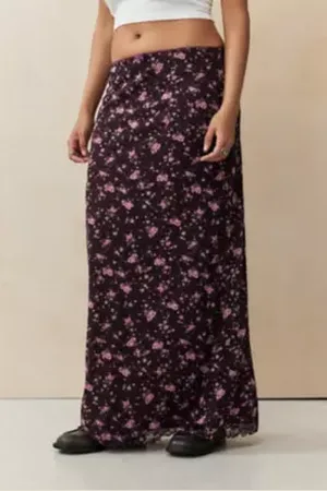Urban Outfitters UO Floral Print Mesh Maxi Skirt di in