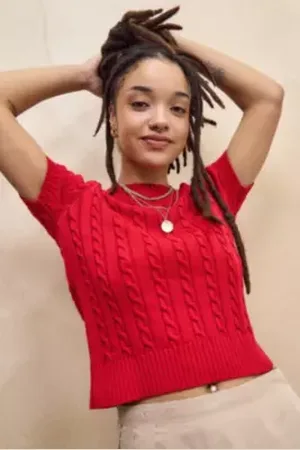 iets frans... Iets frans. Cable Knit Short Sleeve Top in