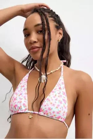 Kulani Kinis Flamingo Flora Tie Halter Bikini Top in a Urban Outfitters