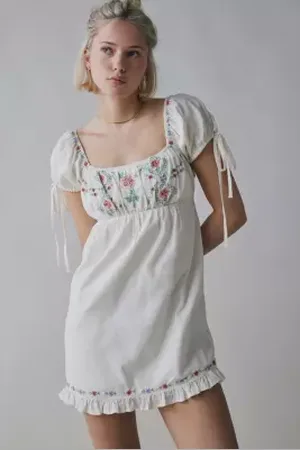 Kimchi Blue Marcella Embroidered Tie-Back Babydoll Mini Dress in