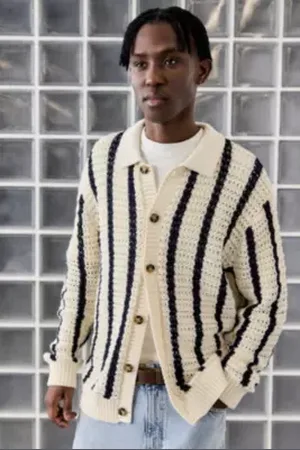 Loom Ecru Navy Knitted Cardigan in