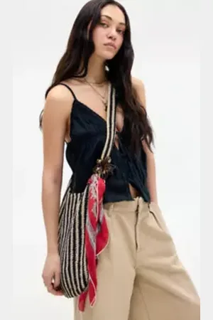 Urban Outfitters UO Macramé Vertical Stripe Sling Bag di in